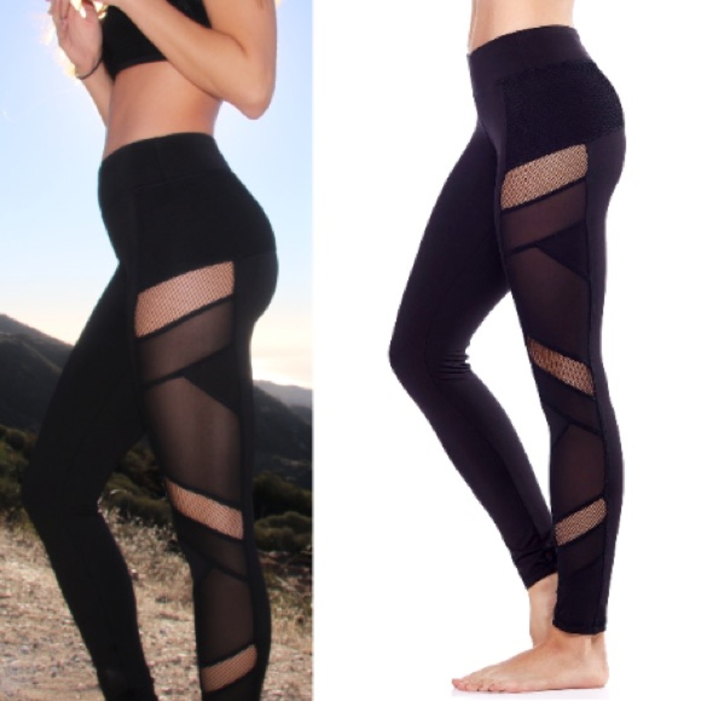 Mesh Panel YOGA LEGGINGS Black PANT - Picture 1 of 6